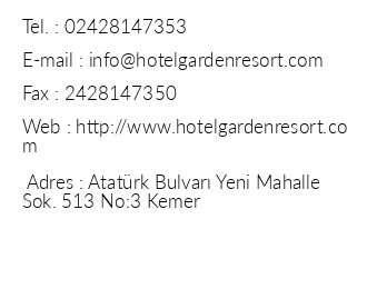 Garden Resort Bergamot Hotel iletiim bilgileri